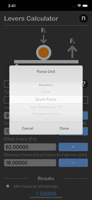 Levers Calculator iOS App for iPhone and iPad
