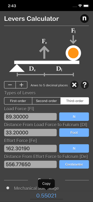 Levers Calculator iOS App for iPhone and iPad