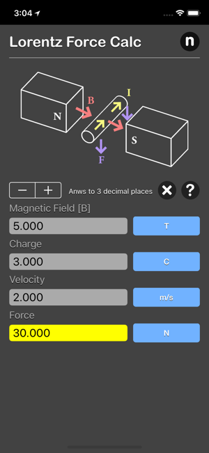 Lorentz Force Calculator iOS App for iPhone and iPad