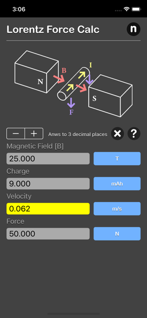 Lorentz Force Calculator iOS App for iPhone and iPad