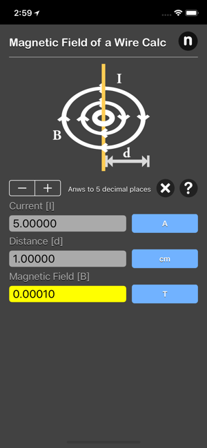 Magnetic Field of a Wire Calc iOS App for iPhone and iPad