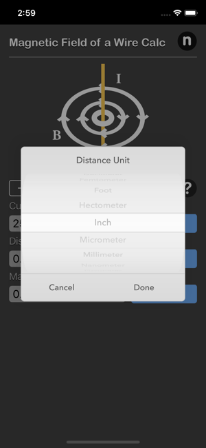 Magnetic Field of a Wire Calc iOS App for iPhone and iPad