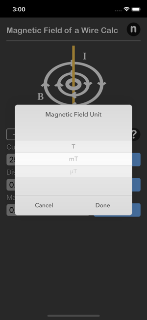 Magnetic Field of a Wire Calc iOS App for iPhone and iPad