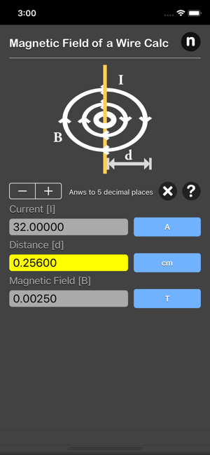 Magnetic Field of a Wire Calc iOS App for iPhone and iPad