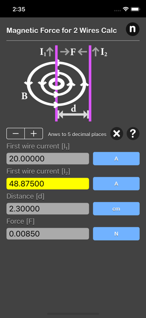 Magnetic Force Between Wires C iOS App for iPhone and iPad