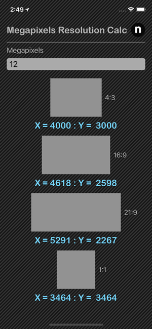 Megapixels Resolution Calc iOS App for iPhone and iPad