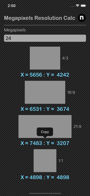 Megapixels Resolution Calc iOS App for iPhone and iPad