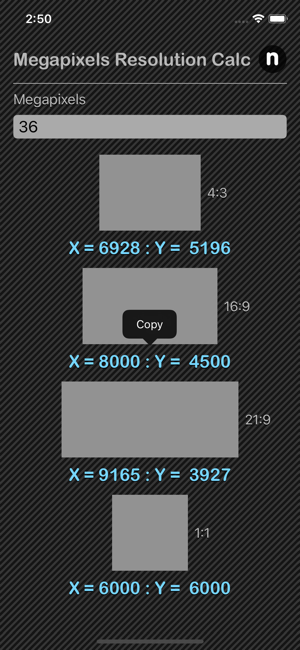 Megapixels Resolution Calc iOS App for iPhone and iPad