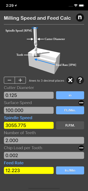 Milling Speed and Feed Calc iOS App for iPhone and iPad