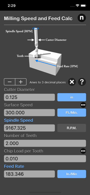 Milling Speed and Feed Calc iOS App for iPhone and iPad