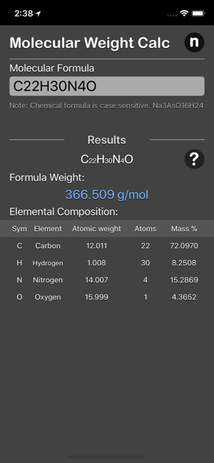 Molecular Weight Calculator iOS App for iPhone and iPad