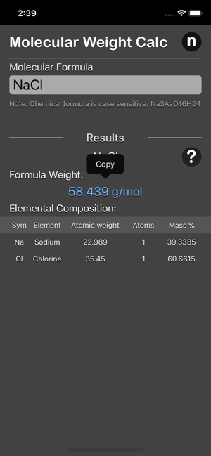 Molecular Weight Calculator iOS App for iPhone and iPad