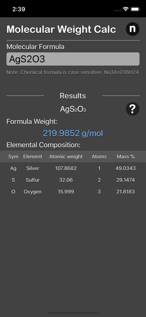 Molecular Weight Calculator iOS App for iPhone and iPad