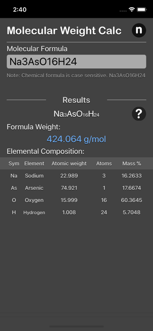 Molecular Weight Calculator iOS App for iPhone and iPad