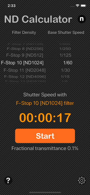 Neutral Density Calculator iOS App for iPhone and iPad