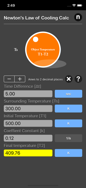 Newton's Law of Cooling Calc iOS App for iPhone and iPad