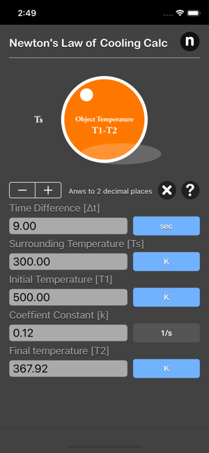 Newton's Law of Cooling Calc iOS App for iPhone and iPad