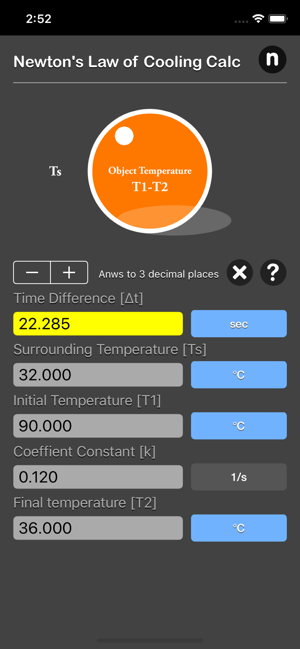 Newton's Law of Cooling Calc iOS App for iPhone and iPad