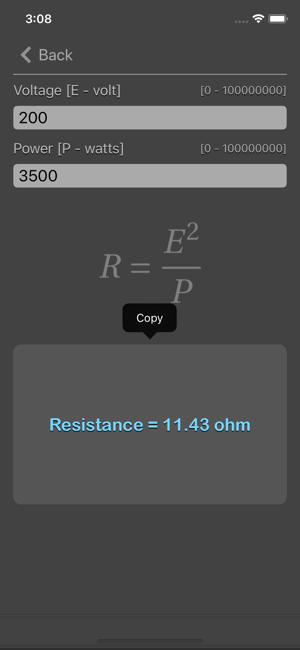 Ohm Law Calculator iOS App for iPhone and iPad