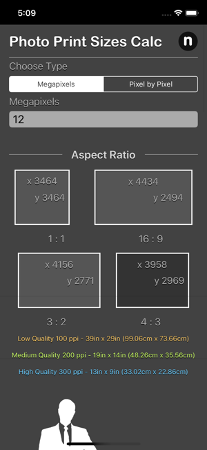 Photo Print Sizes Calculator iOS App for iPhone and iPad