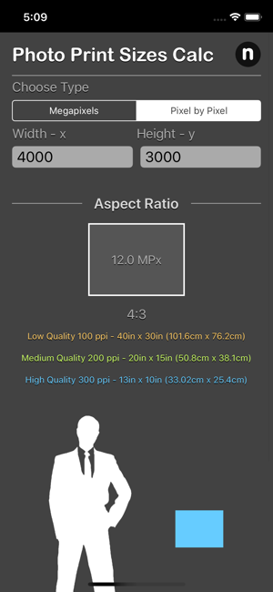 Photo Print Sizes Calculator iOS App for iPhone and iPad