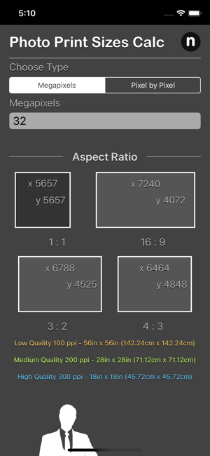 Photo Print Sizes Calculator iOS App for iPhone and iPad