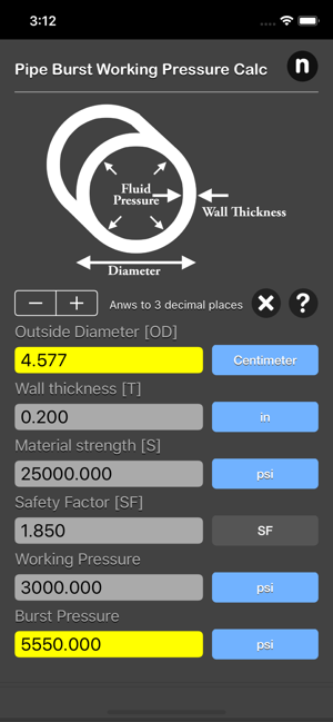 Pipe Working Pressure Calc iOS App for iPhone and iPad