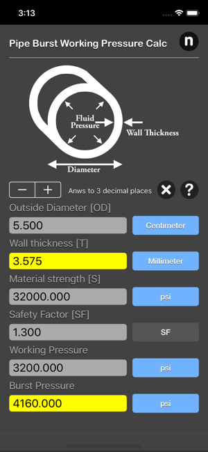 Pipe Working Pressure Calc iOS App for iPhone and iPad