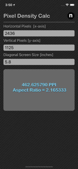 Pixel Density Calc iOS App for iPhone and iPad