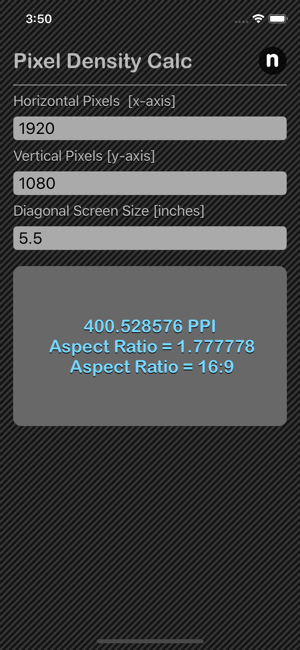 Pixel Density Calc iOS App for iPhone and iPad