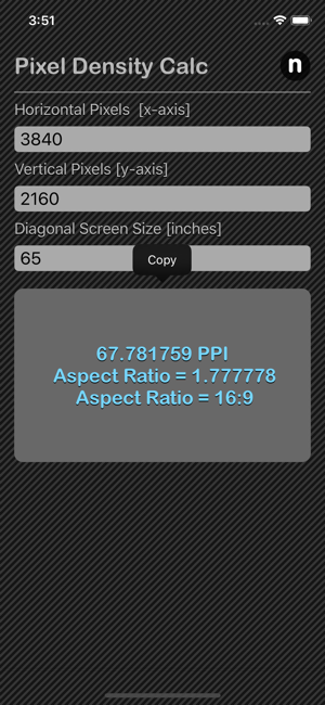 Pixel Density Calc iOS App for iPhone and iPad