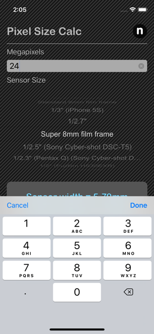 Pixel Size Calculator iOS App for iPhone and iPad