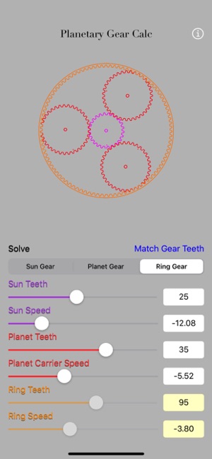 Planetary Gear Calculator iOS App for iPhone and iPad