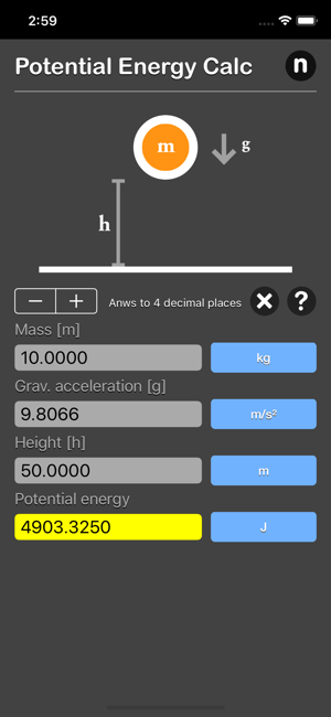 Potential Energy Calculator iOS App for iPhone and iPad