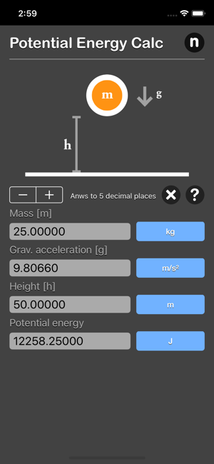 Potential Energy Calculator iOS App for iPhone and iPad