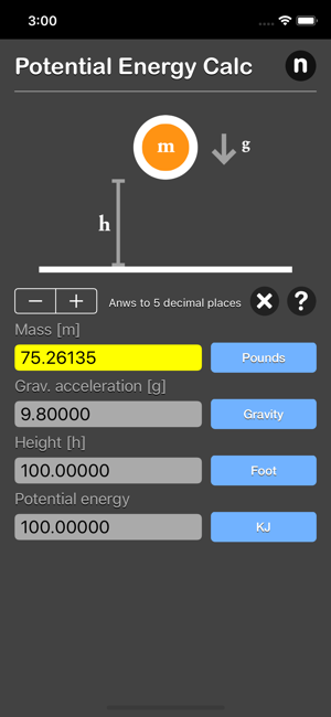 Potential Energy Calculator iOS App for iPhone and iPad