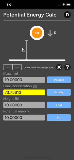 Potential Energy Calculator iOS App for iPhone and iPad