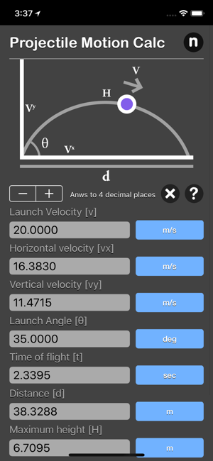 Projectile Motion Calc iOS App for iPhone and iPad