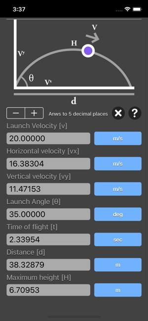 Projectile Motion Calc iOS App for iPhone and iPad