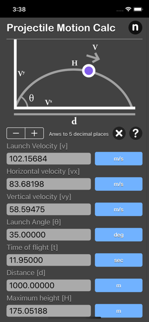 Projectile Motion Calc iOS App for iPhone and iPad