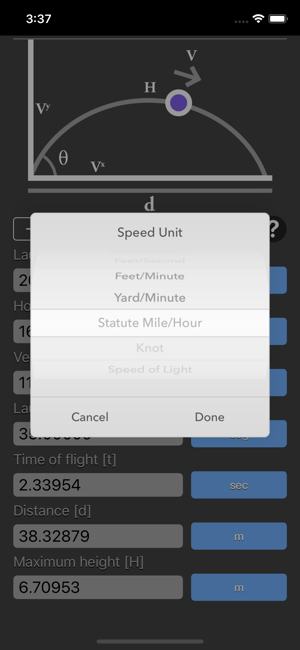 Projectile Motion Calc iOS App for iPhone and iPad