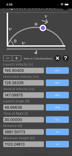 Projectile Motion Calc iOS App for iPhone and iPad