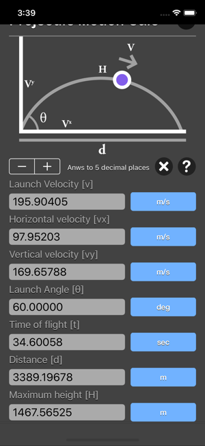 Projectile Motion Calc iOS App for iPhone and iPad