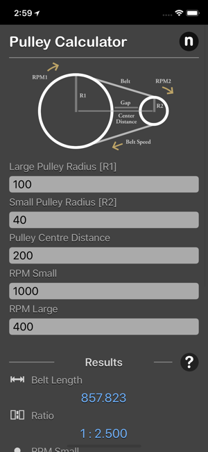 Pulley Calculator iOS App for iPhone and iPad