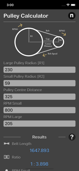 Pulley Calculator iOS App for iPhone and iPad