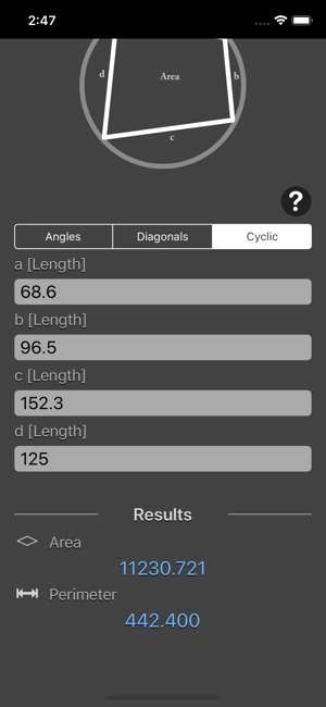 Quadrilateral Calculator iOS App for iPhone and iPad