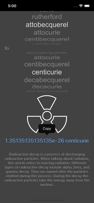 Radioactivity Conversion iOS App for iPhone and iPad