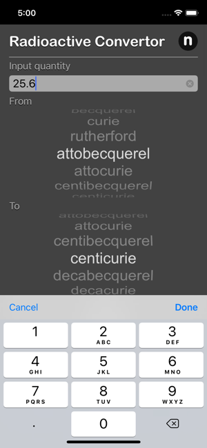 Radioactivity Conversion iOS App for iPhone and iPad