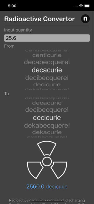 Radioactivity Conversion iOS App for iPhone and iPad