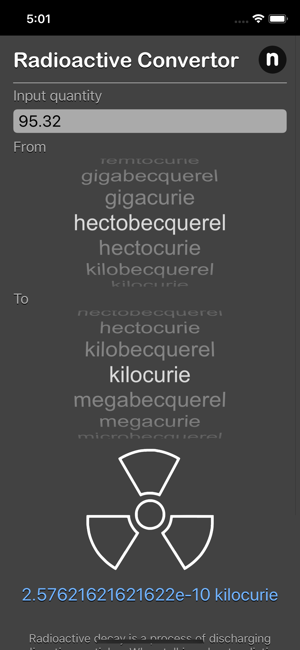 Radioactivity Conversion iOS App for iPhone and iPad